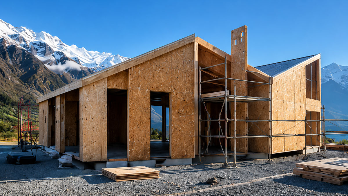 SIP home under construction with mountain views