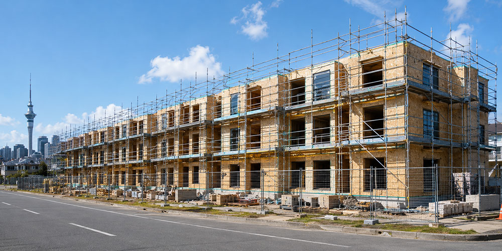 Multi-unit residential development under construction with SIP panels